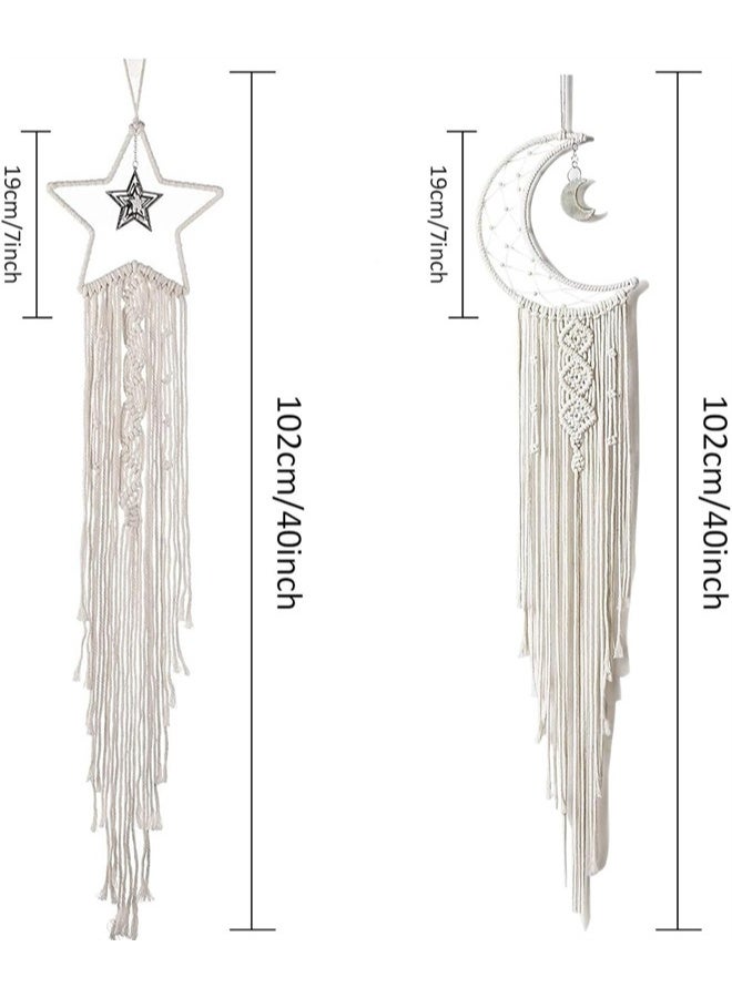 HOMESTAR 2 Pcs Moon, Star Dream Catcher Decor, Pure Cotton Hand Weaved, Boho Home Decor, Wall Hanging Decor, Craft Decoration - Image 5