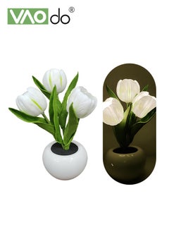 LED Night Lamp Tulip Imitation Flower Household Decoration Decoration False Flower Ceramic Flowerpot Imitation Flower Atmosphere Table Lamp White