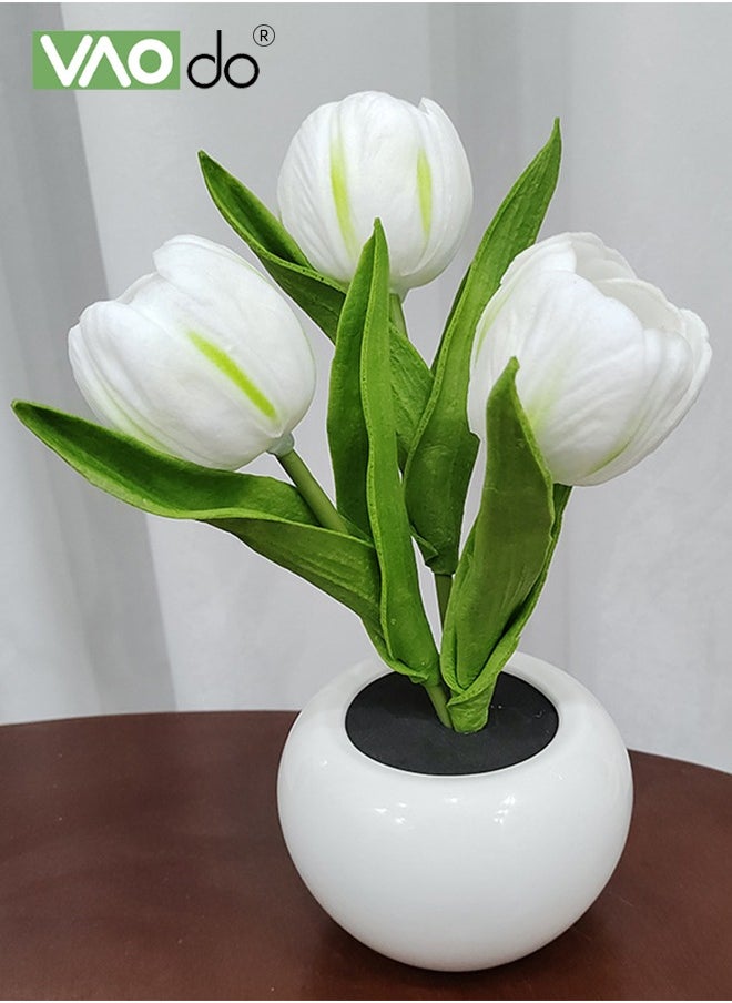 VAOdo - LED Night Lamp Tulip Imitation Flower Household Decoration Decoration False Flower Ceramic Flowerpot Imitation Flower Atmosphere Table Lamp White - Image 1