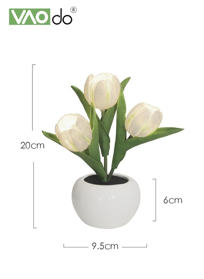 VAOdo - LED Night Lamp Tulip Imitation Flower Household Decoration Decoration False Flower Ceramic Flowerpot Imitation Flower Atmosphere Table Lamp White - Image 1