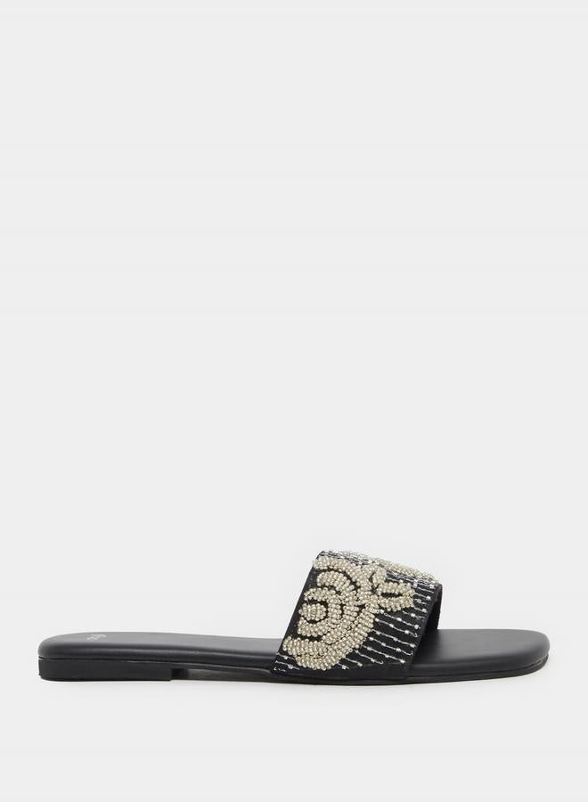 Styli Embellished Slip-On Flat Sandals - Image 2