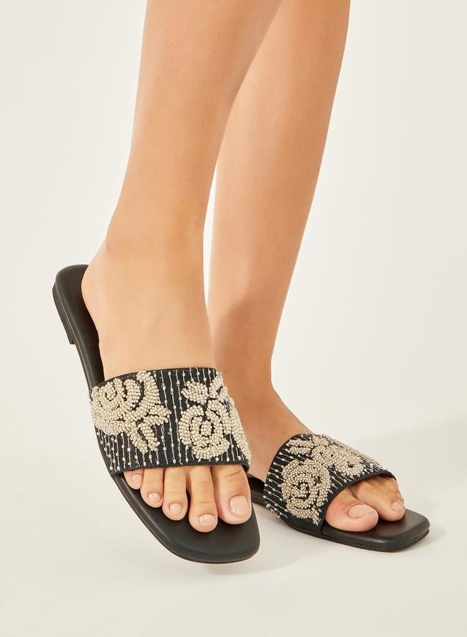Styli Embellished Slip-On Flat Sandals - Image 1