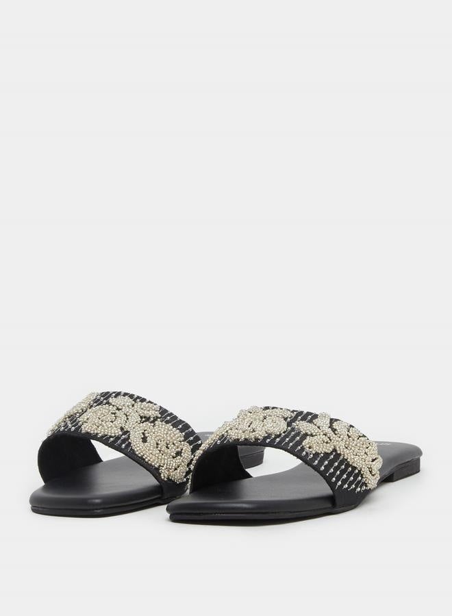 Styli Embellished Slip-On Flat Sandals - Image 3