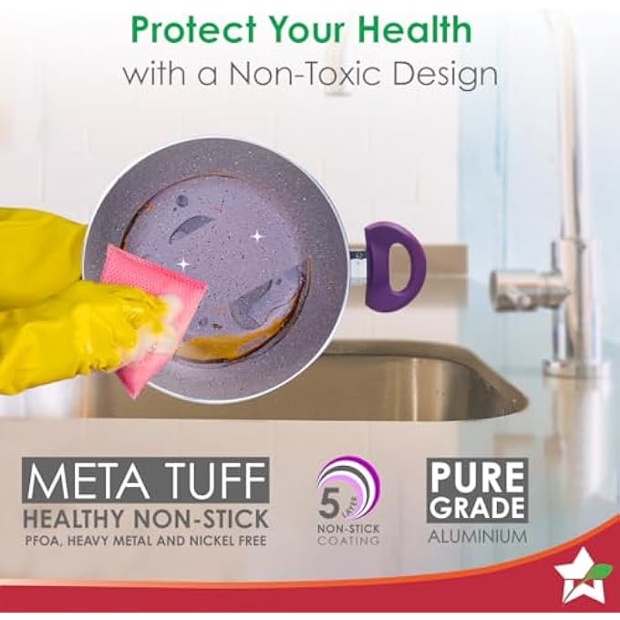 Wonderchef Wonder Chef Royal Velvet NonStick 24Cm Wok With Lid And Handles  Glass Lid  Induction Ready  SoftTouch Handles Non  Toxic I Virgin Aluminium 3 Mm Thick   Purple - Image 4