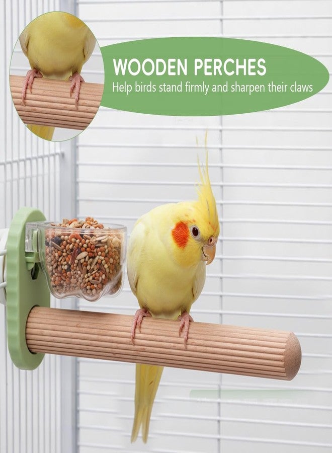 Qpets® Parrot Perch Stick with Feeding Cup, 6.6'' Bird Cage Mounted Standing Rod, Anti-Slip Grooved Wooden Perch with Clamp for Parrots, Parakeets & Other Pet Birds - Image 5