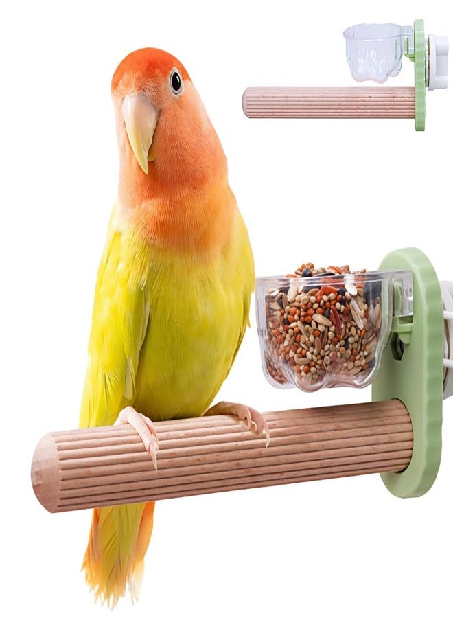 Qpets® Parrot Perch Stick with Feeding Cup, 6.6'' Bird Cage Mounted Standing Rod, Anti-Slip Grooved Wooden Perch with Clamp for Parrots, Parakeets & Other Pet Birds - Image 1