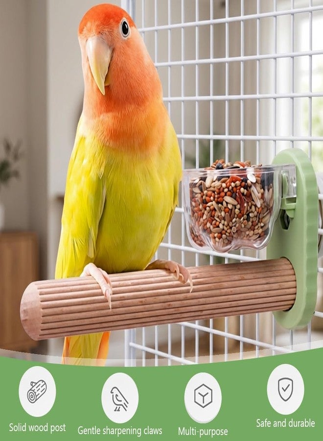 Qpets® Parrot Perch Stick with Feeding Cup, 6.6'' Bird Cage Mounted Standing Rod, Anti-Slip Grooved Wooden Perch with Clamp for Parrots, Parakeets & Other Pet Birds - Image 4