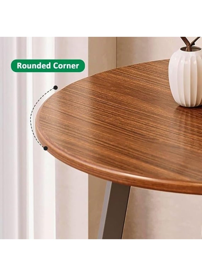 Modern round coffee table with storage shelf, two-tier side table, wooden top, black metal frame, small table suitable for living room, bedroom, next to sofa, office, apartment, home furniture - Image 4