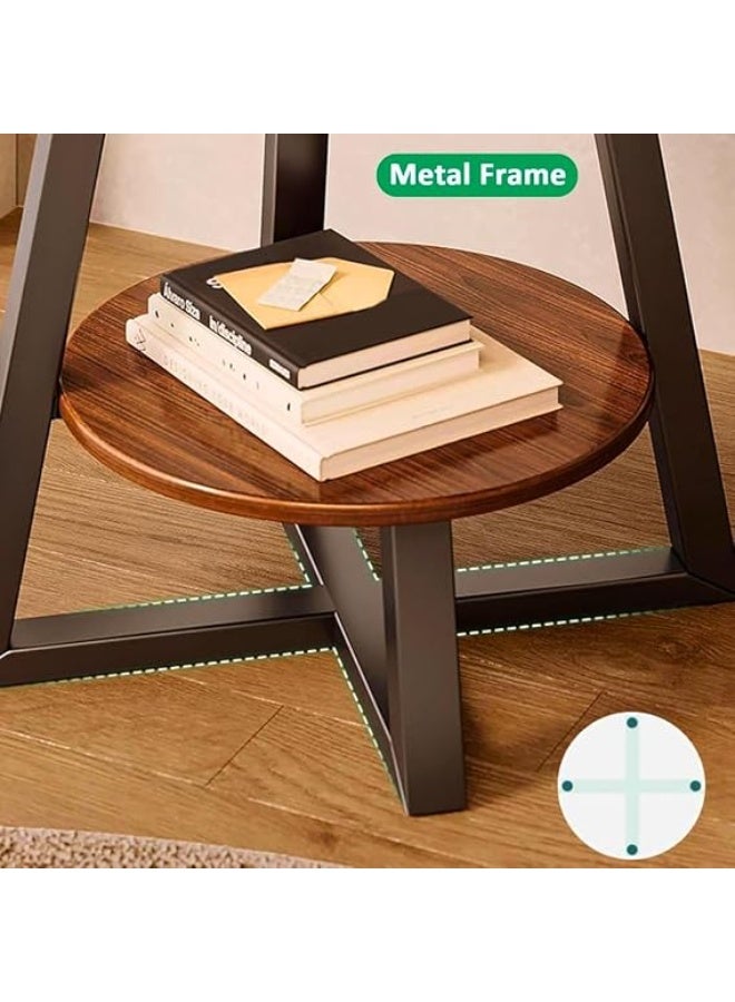 Modern round coffee table with storage shelf, two-tier side table, wooden top, black metal frame, small table suitable for living room, bedroom, next to sofa, office, apartment, home furniture - Image 5