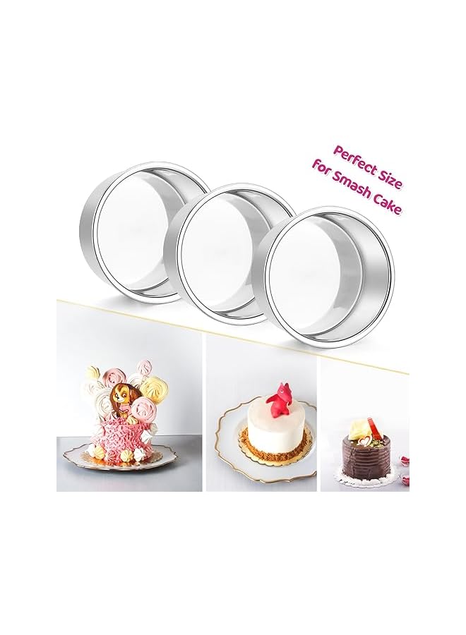 S-TOP 4 Inch Small Cake Pan Set of 4, Stainless Steel Mini Round Smash Cake Baking Pans, Non-Toxic & Healthy, Mirror Finish & Dishwasher Safe - Image 2