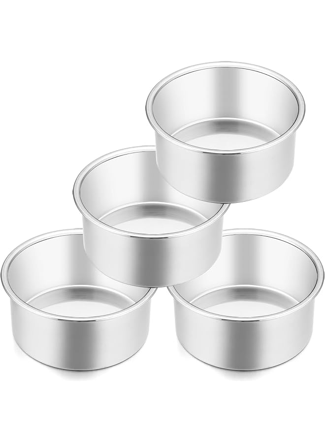 S-TOP 4 Inch Small Cake Pan Set of 4, Stainless Steel Mini Round Smash Cake Baking Pans, Non-Toxic & Healthy, Mirror Finish & Dishwasher Safe - Image 1