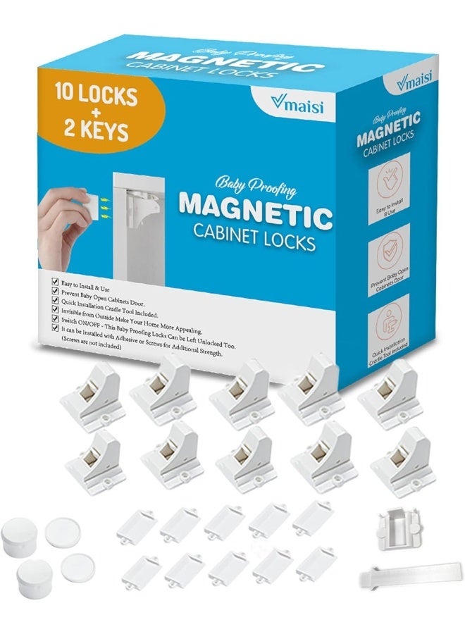 Vmaisi Adhesive Magnetic Locks for Cabinets & Drawers (10 Locks and 2 Keys) - Image 1