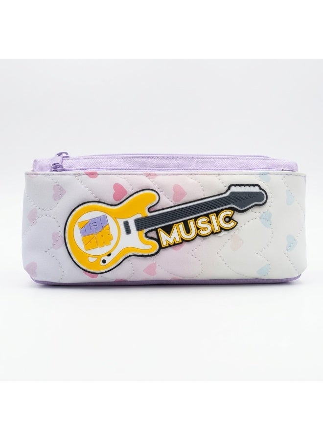 Multi-Compartment Quilted Pencil Case with 3D Guitar Patch Multicolour 1 Piece HA-6818 - Image 1