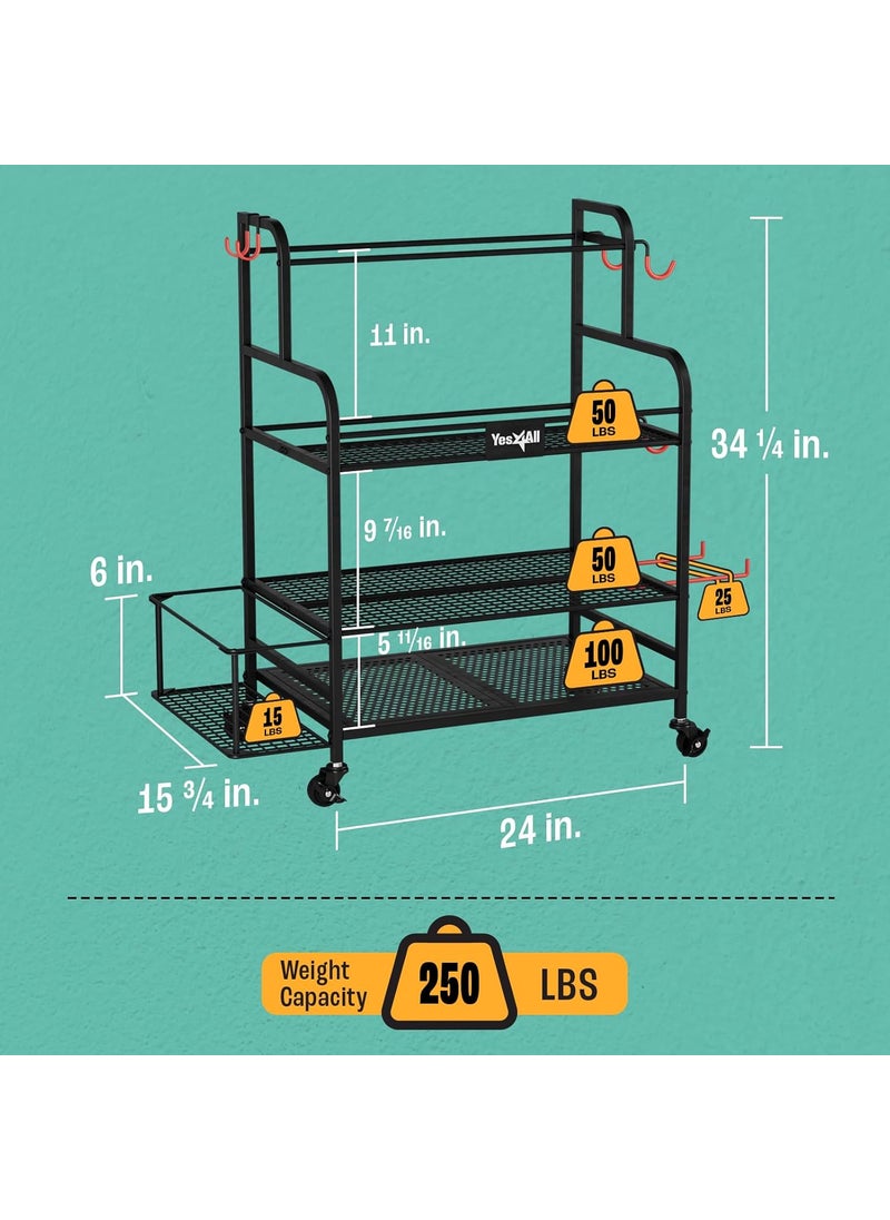 Yes4All Yes4All Dumbbell Rack Weight Rack for Home Gym Sports Equipment Organizer for Dumbbells Kettlebells Yoga Mat Foam Roller and Balls All in One Gym Workout Storage with Wheels and Hooks Black  - Image 4