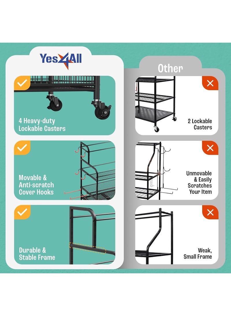 Yes4All Yes4All Dumbbell Rack Weight Rack for Home Gym Sports Equipment Organizer for Dumbbells Kettlebells Yoga Mat Foam Roller and Balls All in One Gym Workout Storage with Wheels and Hooks Black  - Image 3