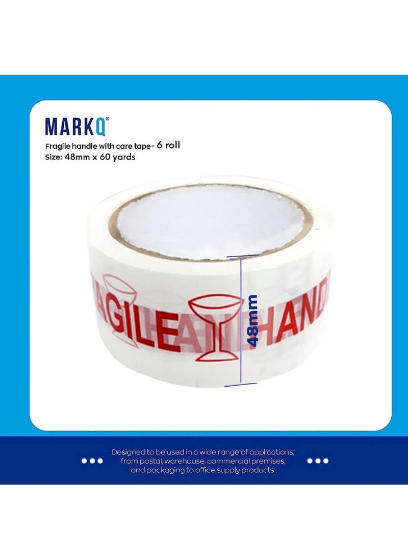 MARKQ Fragile Tape | 48mm x 60 Yards Heavy Duty Handle with Care Warning Tape for Packing Boxes and Cartons, Packaging, Shipping, and Moving Tape [6 Rolls]  - Image 2