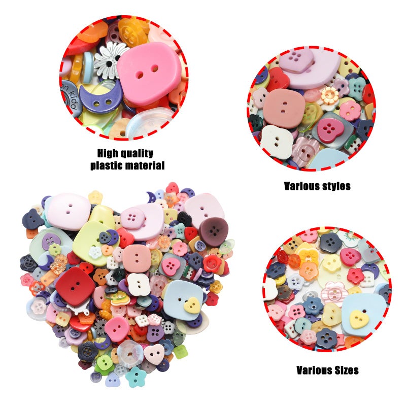 Lilaly 300pcs Pcs Strange Shape Resion Buttons for Crafts, 4 Holes Assorted Sizes Resin Buttons, for Crafting, Arts, DIY, Decoration, Sewing (Strange Shape) - Image 4