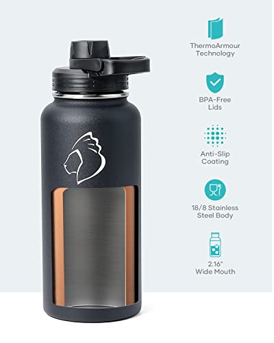 BUZIO 32 oz Water Bottle Insulated with Straw & 3 lid and Carrying Pouch, Leak Proof Anti-Slip Stainless Steel Water Flask Jug, Cold for 48 Hrs Double Vacuum Thermo Canteen, BPA-Free, Caribbean Blue - Image 4