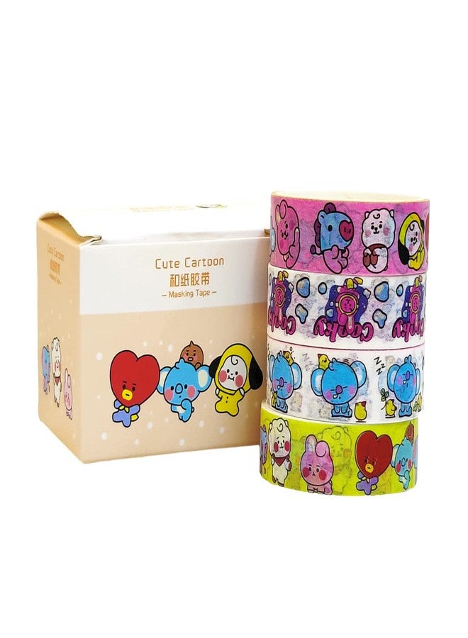 بلو أورا شريط واشي بلو أورا بي تي إس BT21 (4 أشرطة عشوائية في علبة واحدة) لأعمال سكرابوكينغ، والأعمال الفنية والحرفية، والأعمال اليدوية، والمدرسة، والجامعة، والمنزل (علبة شريط واشي BT21) - Image 1