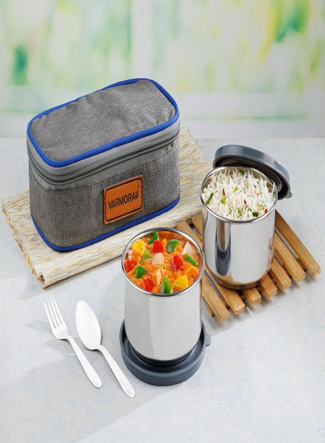 Varmora Delight Office Lunch Box for Men and Women, 2 Steel Containers, 300ml Each (Grey) - Image 3