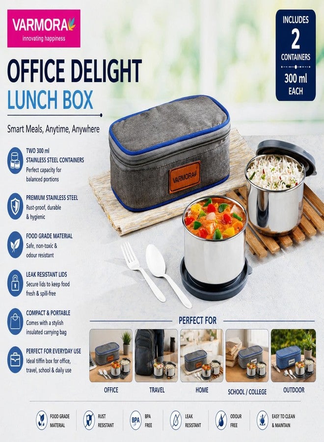 Varmora Delight Office Lunch Box for Men and Women, 2 Steel Containers, 300ml Each (Grey) - Image 2