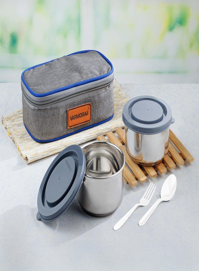 Varmora Delight Office Lunch Box for Men and Women, 2 Steel Containers, 300ml Each (Grey) - Image 4