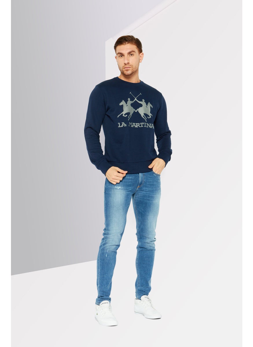 La Martina Men Crew Neck Long Sleeves Brand Logo Sweatshirt, Navy  - Image 2