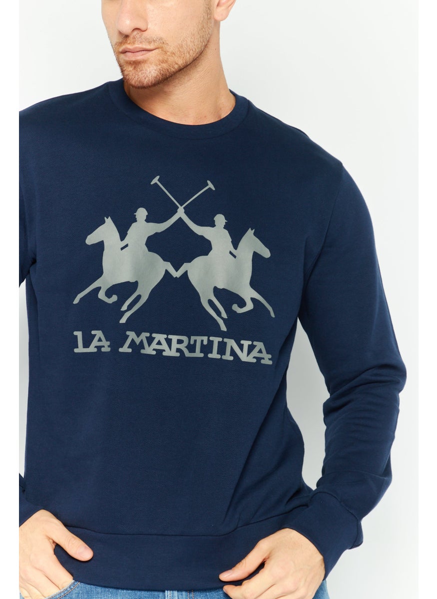 La Martina Men Crew Neck Long Sleeves Brand Logo Sweatshirt, Navy  - Image 3