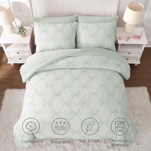 Wink Deer Twin Comforter Set with Sheets for Girls-5 Pieces Twin Bedding Sets with Light Green Comforter, Sheets, Pillowcase & Sham for Kids (Green Diamond, 66" X 86") - Image 4
