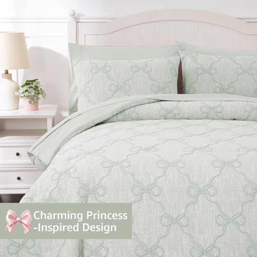 Wink Deer Twin Comforter Set with Sheets for Girls-5 Pieces Twin Bedding Sets with Light Green Comforter, Sheets, Pillowcase & Sham for Kids (Green Diamond, 66" X 86") - Image 5