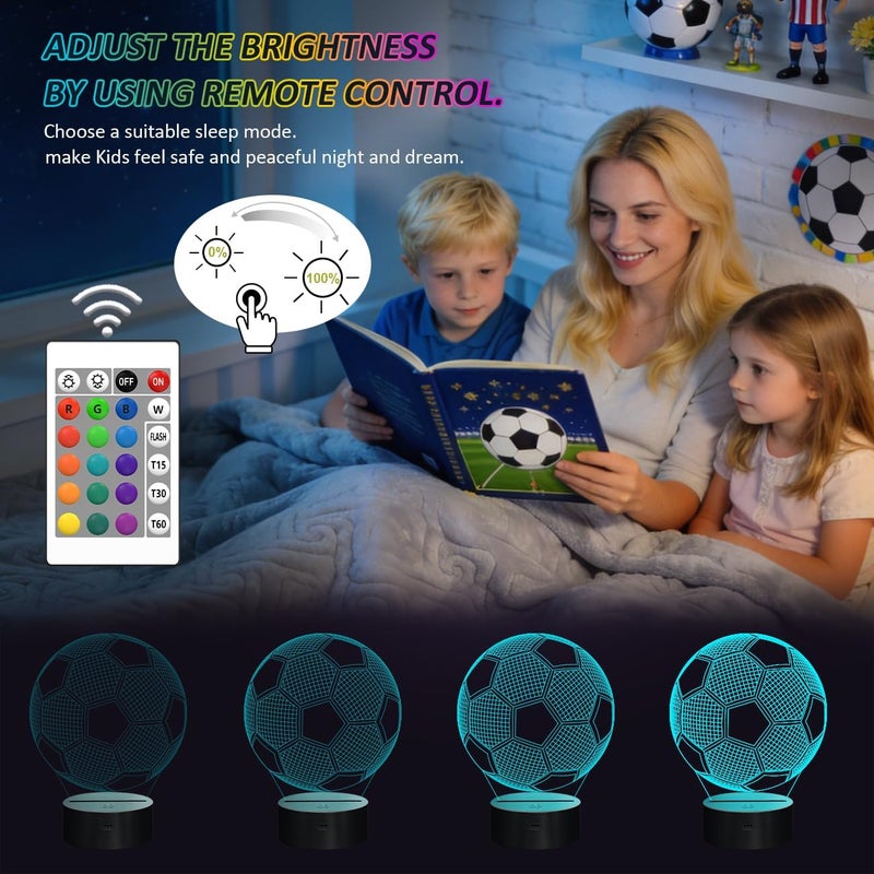Al Raied ARS® Football 3D Optical Illusion Night Light, Soccer Theme LED Lamp with Remote Control, 16 Color Changing Display for Kids Room, Bedroom, Desk Decor - Image 5