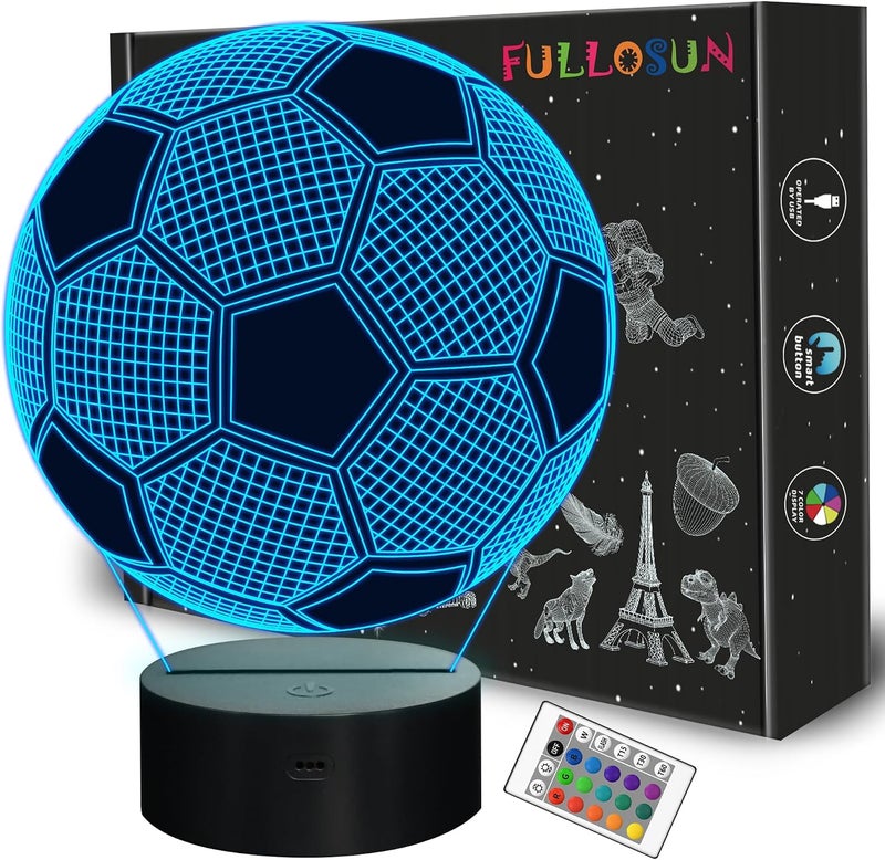 Al Raied ARS® Football 3D Optical Illusion Night Light, Soccer Theme LED Lamp with Remote Control, 16 Color Changing Display for Kids Room, Bedroom, Desk Decor - Image 1