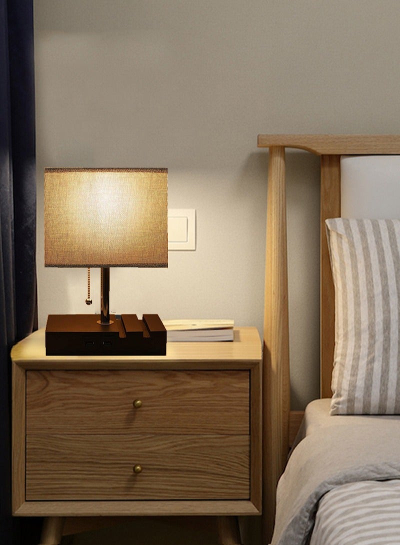 Sharpdo USB Charging Table Lamp Cloth Cover with three Color Temperatures LED Bulb Eye Protection, Chain Switch, Funky Zipper Switch with 2 USB Ports, Ideal for Bedroom Living Room Office Lighting - Image 1