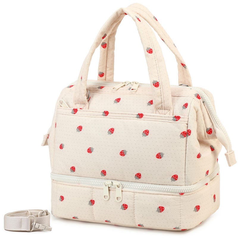 Bluboon Lunch Box for Women Insulated Lunch Bag Double Deck Puffer Quilted Lunchbox Wide Opening Reusable Lunch Boxes Cooler for Work Picnic Travel Office with Adjustable Shoulder Strap