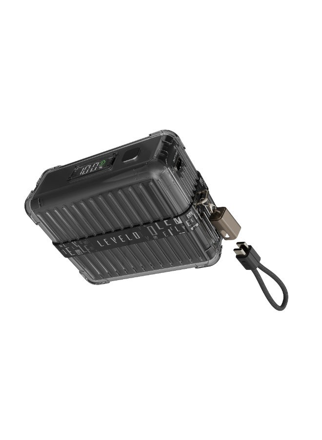 LEVELO Aerion Portable 10000 mAh Power Bank with LED Display & Grip Cable /PowerBank Fast Charge 10000mAh/ Short Circuit Protection / Over Current Protection / Luggage Design - Black - Image 1