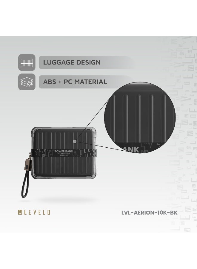 LEVELO Aerion Portable 10000 mAh Power Bank with LED Display & Grip Cable /PowerBank Fast Charge 10000mAh/ Short Circuit Protection / Over Current Protection / Luggage Design - Black - Image 3