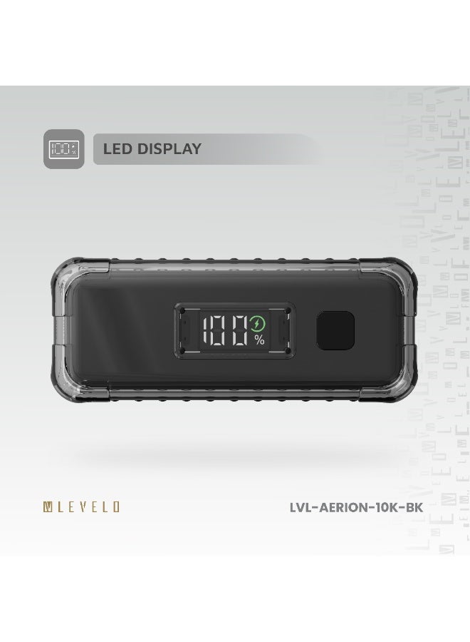 LEVELO Aerion Portable 10000 mAh Power Bank with LED Display & Grip Cable /PowerBank Fast Charge 10000mAh/ Short Circuit Protection / Over Current Protection / Luggage Design - Black - Image 4