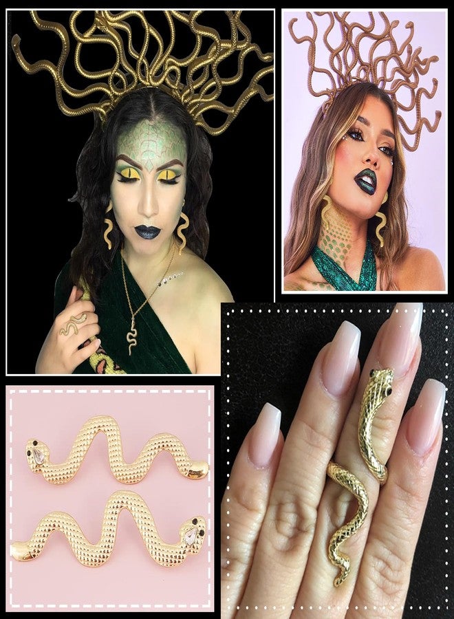 Dcfywl731 Snake Jewelry Set for Women Glexible Snake Bracelet Necklace Earrings Ring Sets Punk Gothic Jewelry Halloween Party Favors Cosplay Medusa Costume Accessories - Image 4