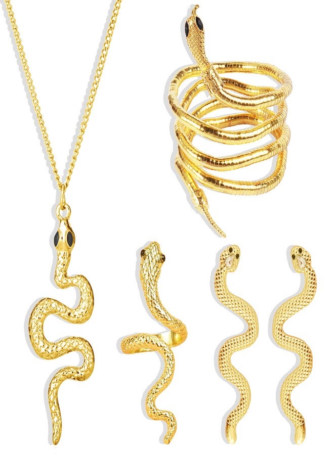 Dcfywl731 Snake Jewelry Set for Women Glexible Snake Bracelet Necklace Earrings Ring Sets Punk Gothic Jewelry Halloween Party Favors Cosplay Medusa Costume Accessories - Image 1