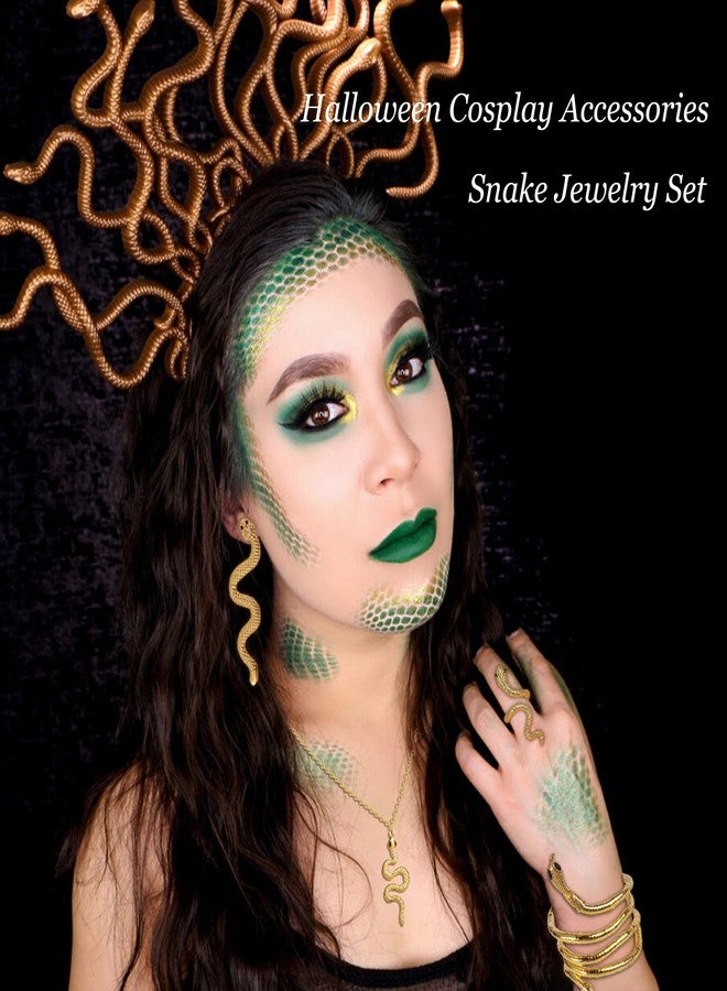 Dcfywl731 Snake Jewelry Set for Women Glexible Snake Bracelet Necklace Earrings Ring Sets Punk Gothic Jewelry Halloween Party Favors Cosplay Medusa Costume Accessories - Image 2