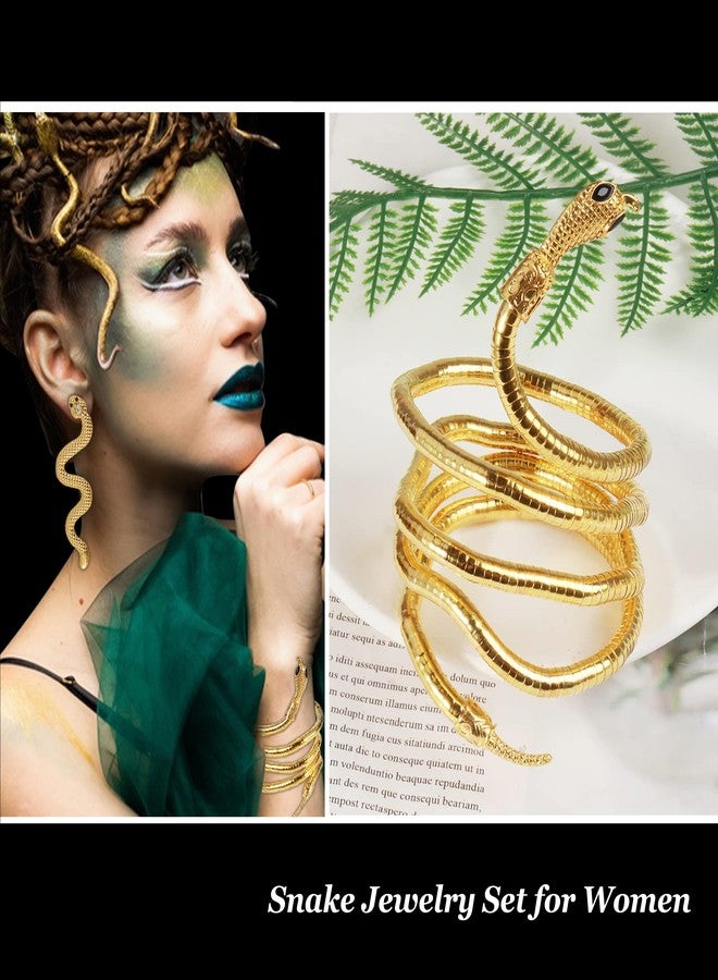 Dcfywl731 Snake Jewelry Set for Women Glexible Snake Bracelet Necklace Earrings Ring Sets Punk Gothic Jewelry Halloween Party Favors Cosplay Medusa Costume Accessories - Image 5