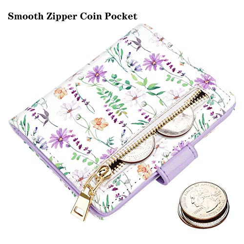 Simikol Small Wallets for Women Slim Minimalistfor Bifold Credit Card Holder for Pocket or Purse, White Daisy - Image 5