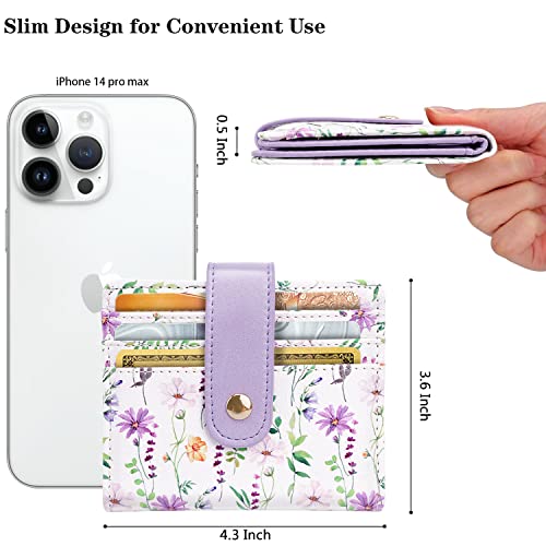 Simikol Small Wallets for Women Slim Minimalistfor Bifold Credit Card Holder for Pocket or Purse, White Daisy - Image 4