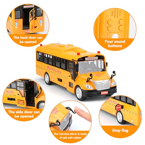 Cdymkf Yellow School Bus Toy for Kids116 Scale Interactive FrictionPowered Car with 4 Different Flashing Lights  Sounds Open Doors  Realistic Design Preschool Learning  Role Play - Image 5
