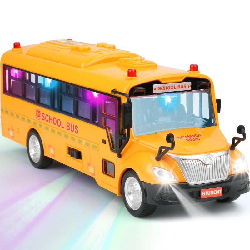Cdymkf Yellow School Bus Toy for Kids116 Scale Interactive FrictionPowered Car with 4 Different Flashing Lights  Sounds Open Doors  Realistic Design Preschool Learning  Role Play - Image 3
