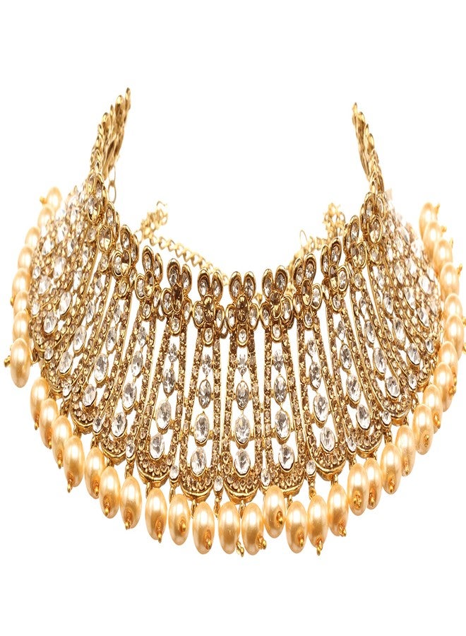 بينداني طقم بيندهاني الهندي الكامل للنساء، يتضمن قلادة وأقراط وتاج مانغ. - Image 2