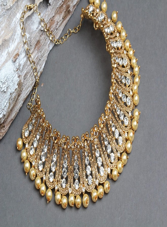 بينداني طقم بيندهاني الهندي الكامل للنساء، يتضمن قلادة وأقراط وتاج مانغ. - Image 4