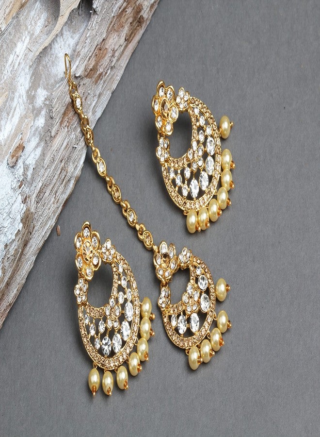 بينداني طقم بيندهاني الهندي الكامل للنساء، يتضمن قلادة وأقراط وتاج مانغ. - Image 5