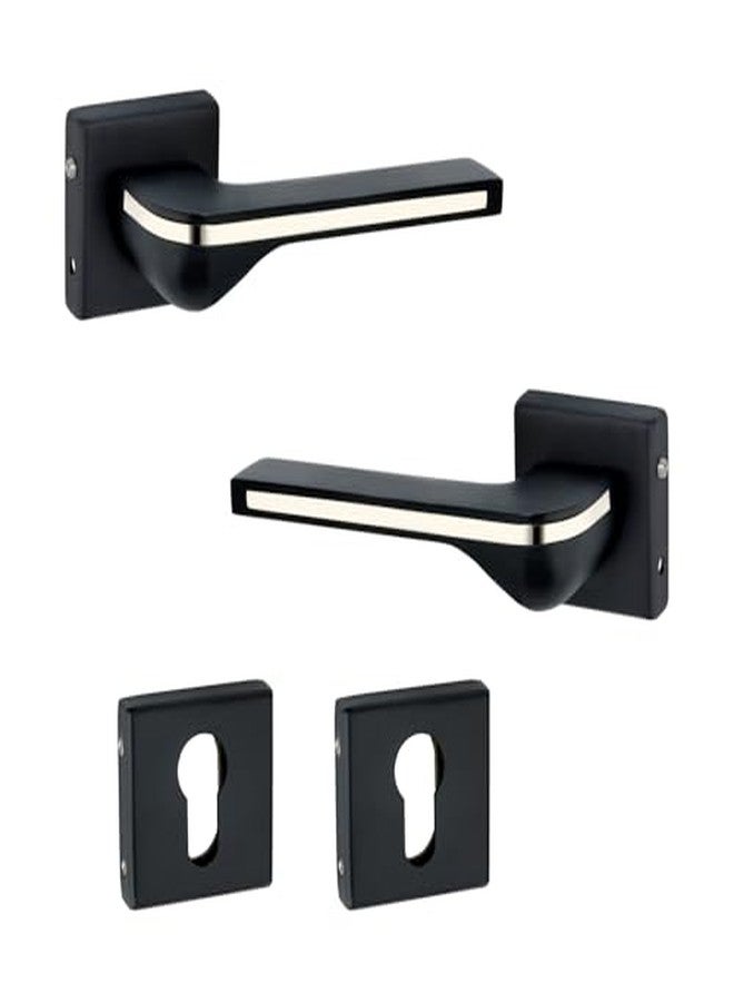 SHRIDA Z Black Zinc Alloy Door Handle Set on Rose - Modern Designer Lever with Keyhole Cover, Matte Black Finish with Chrome Inlay - Model 358 - Image 2