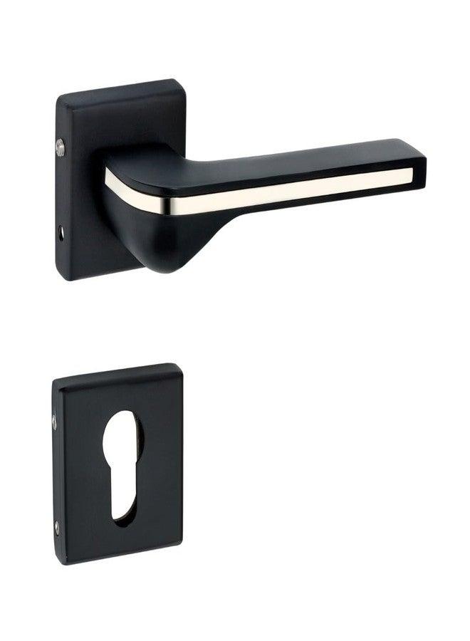 SHRIDA Z Black Zinc Alloy Door Handle Set on Rose - Modern Designer Lever with Keyhole Cover, Matte Black Finish with Chrome Inlay - Model 358 - Image 1